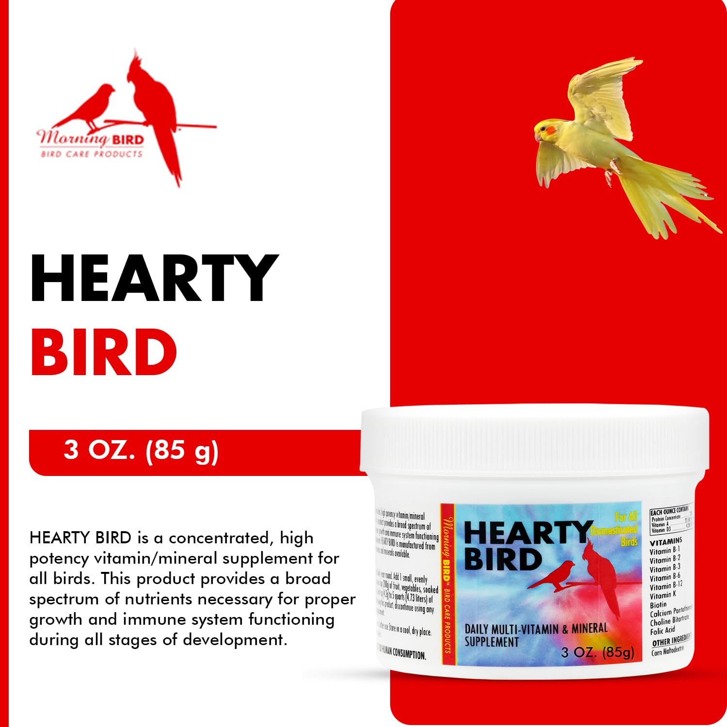 Morning Bird Hearty Bird 3 oz - Daily Multivitamin Powder for Birds - Energy Support with Immune Booster & Wellness - Protein Su